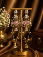 Jasmine Kashmiri Long Ghungroo Earrings – Light Pink