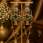 Jasmine Kashmiri Long Ghungroo Earrings – Dark Green