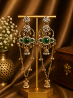 Jasmine Kashmiri Long Ghungroo Earrings – Dark Green