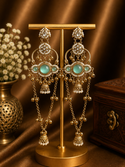 Jasmine Kashmiri Long Ghungroo Earrings – Mint Green