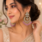 Kamini Kundan Earrings | Lavender Beaded Traditional Kundan Earrings for Women | JewelHubStudio