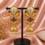Vanya Kashmiri Jhumka Earrings Dark Green Pink | Premium Traditional Indian Earrings