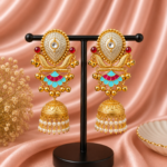 Vanya Kashmiri Jhumka Earrings Light Blue Pink | Premium Traditional Indian Earrings