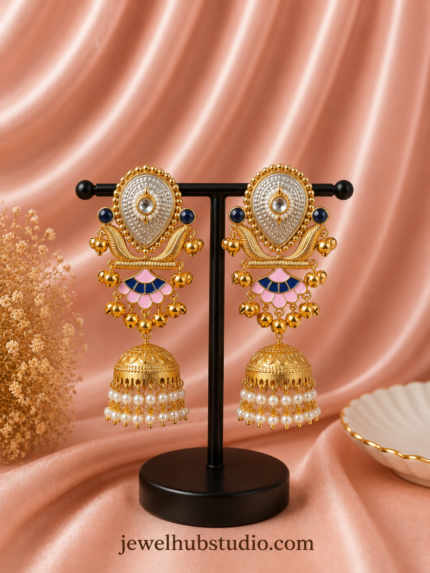 Vanya Kashmiri Jhumka Earrings Pink Blue | Premium Traditional Indian Earrings