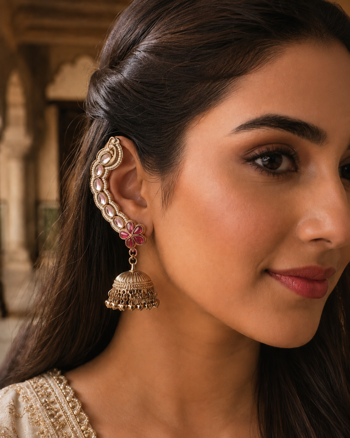 ChatGPT-Image-Sep-1-2026-03_46_35-PM.png Aarika Kashmiri Ear Cuff Jhumka – Dark Pink - Image 1