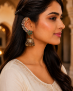 Aarika Kashmiri Ear Cuff Jhumka – Teal Green - Image 2