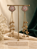Meera Kashmiri Long Earrings – Pink - Image 2