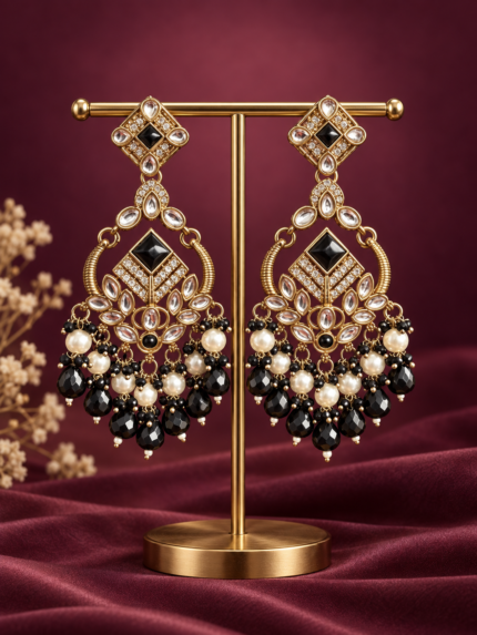 Nalini Kundan Earrings – Black