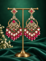 Nalini Kundan Earrings – Dark Pink - Image 2