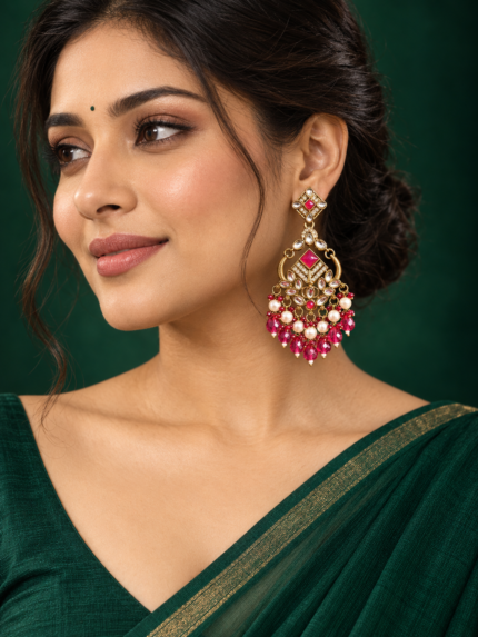 Nalini Kundan Earrings – Dark Pink