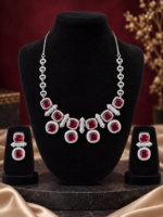 Heera Red American Diamond Necklace Set - Image 2
