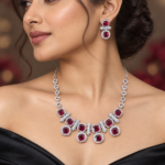 Heera Red American Diamond Necklace Set