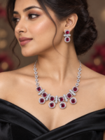 Heera Red American Diamond Necklace Set