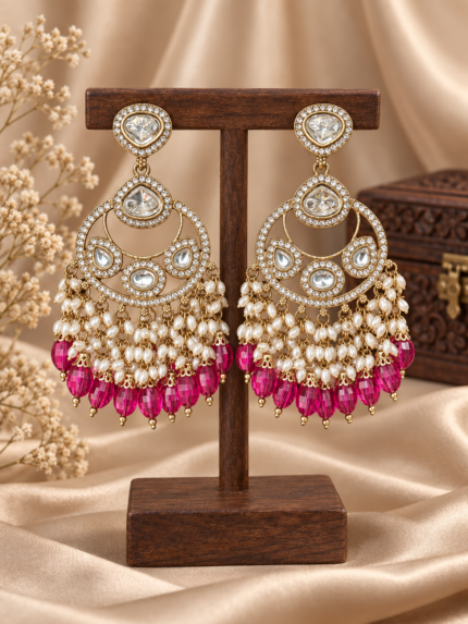 Falguni Dark Pink Kundan Earrings