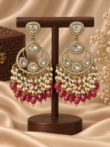 Falguni Wine Kundan Earrings