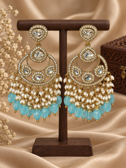 Falguni Light Blue Kundan Earrings