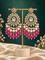 Rashika Dark Pink Kundan Chandbali Earrings