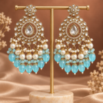 Rashika Light Blue Kundan Chandbali Earrings