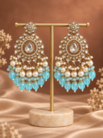 Rashika Light Blue Kundan Chandbali Earrings