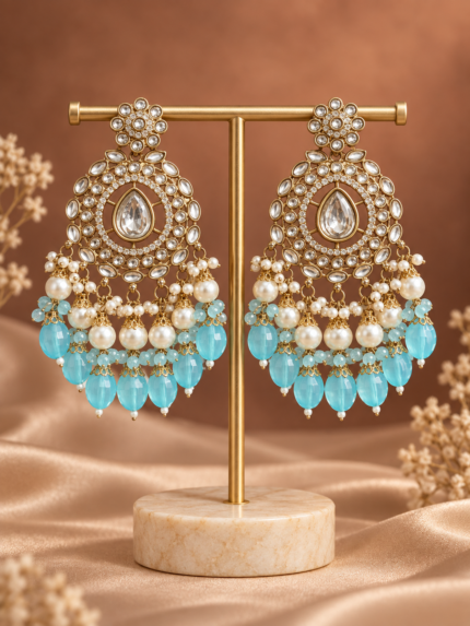 Rashika Light Blue Kundan Chandbali Earrings
