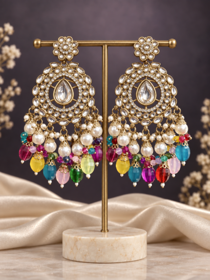Rashika Multicolour Kundan Chandbali Earrings