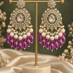Rashika Purple Kundan Chandbali Earrings