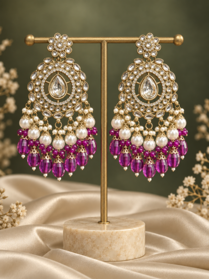 Rashika Purple Kundan Chandbali Earrings