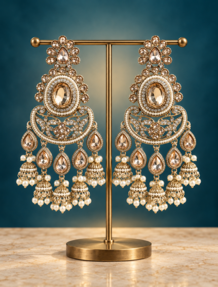Nupur Golden Kundan Chandbali Earrings