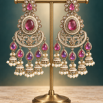 Nupur Wine Kundan Chandbali Earrings