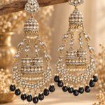 Sanchita Black Long Kundan Jhumka Earrings