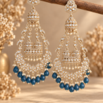 Sanchita Dark Blue Long Kundan Jhumka Earrings – Golden Polish