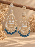 Sanchita Dark Blue Long Kundan Jhumka Earrings – Golden Polish