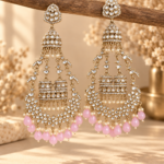 Sanchita Light Pink Long Kundan Jhumka Earrings