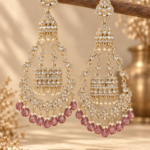 Sanchita Onion Pink Long Kundan Jhumka Earrings – Golden Polish