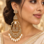 Sanchita White Long Kundan Jhumka Earrings