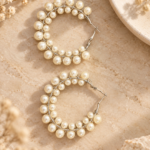 White Pearl Double Loop Hoop Earrings