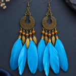 Lightweight Blue Feather Dangler Earrings