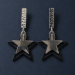 Lightweight Black and Silver-Toned Star Drop Earrings