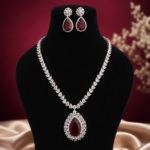 Heena Red American Diamond Necklace Set