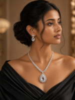 Heena White American Diamond Necklace Set