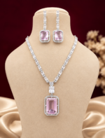 Himanshi Pink American Diamond Necklace Set - Image 2