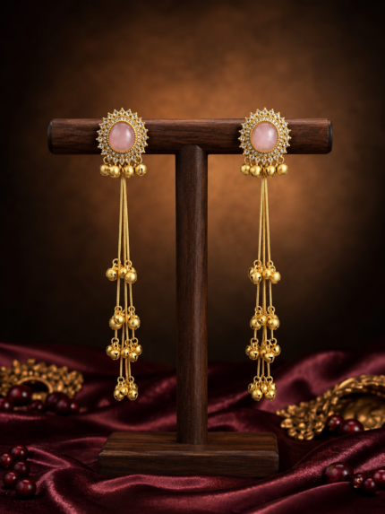 Kasturi Long Kashmiri Ghungroo Earrings – Light Pink