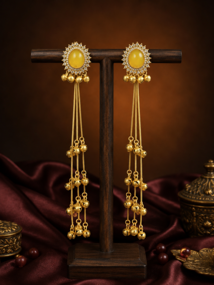 Kasturi Long Kashmiri Ghungroo Earrings – Yellow
