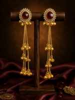 Kasturi Long Kashmiri Ghungroo Earrings – Ruby Red