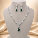 Rubina Emerald Green American Diamond Necklace Set
