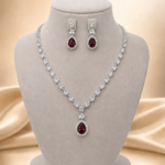 Rubina Red American Diamond Necklace Set