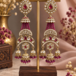 Nayab Long Kundan Jhumka Earrings – Purple