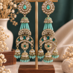 Nayab Long Kundan Jhumka Earrings – Light Blue