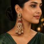 Nayab Long Kundan Jhumka Earrings – Red