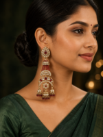 Nayab Long Kundan Jhumka Earrings – Red